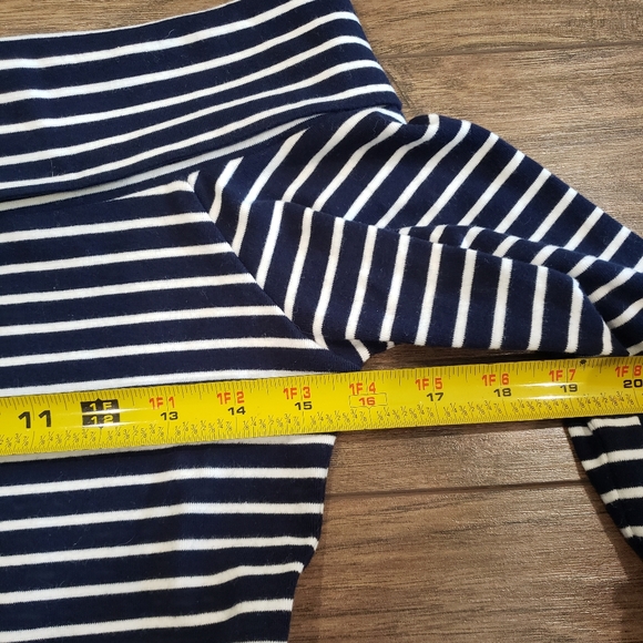 J. Crew Navy & White Striped Off the Shoulder Blouse Size Medium - Picture 6 of 9